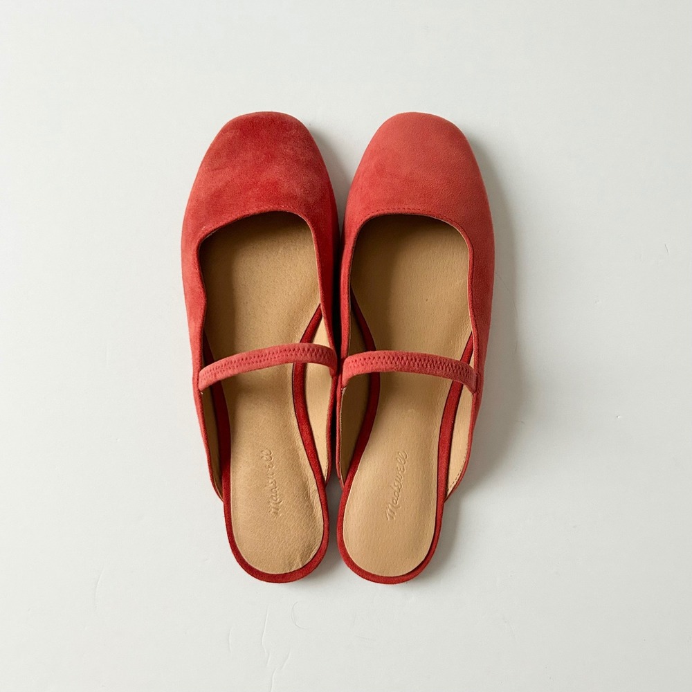 Madewell The Greta Red Suede Mary Jane Mules Square Toe Ballet Flat Shoes Size 8